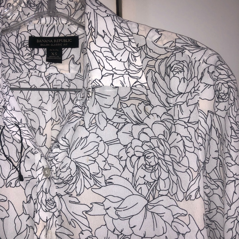 Banana Republic White Shirt with Black Floral Outline